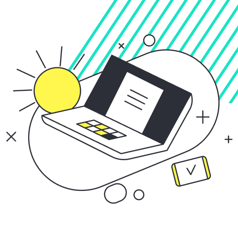 Ein Illustration eines Laptops mit einer Sonne