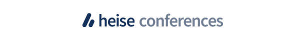 Logo von heise conferences mit blauem Schrägstrich-Symbol und Schriftzug.