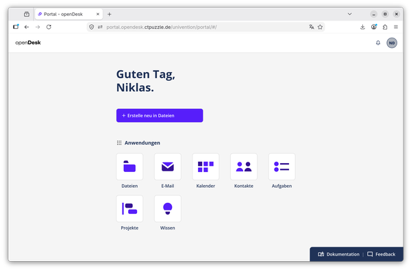 Das openDesk-Dashboard im Browser