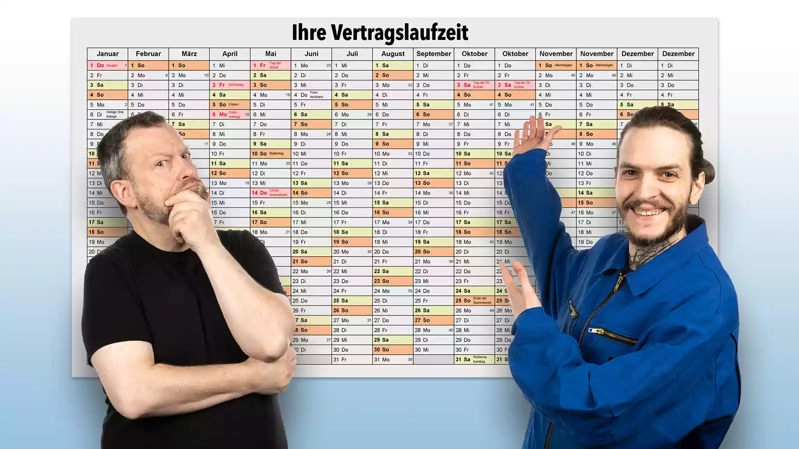 Kalender mit Vertragslaufzeiten