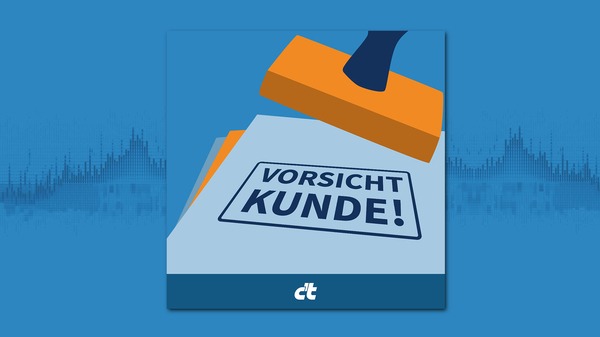 Logo des Podcasts "Vorsicht Kunde!" mit einem Stempel