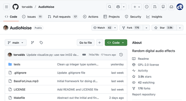 Screenshot vom GitHub-Repository AudioNoise