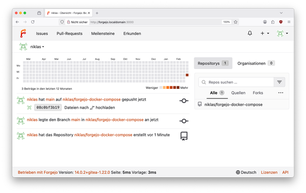 Screenshots des Forgejo-Dashboards