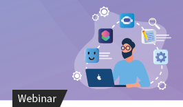 Illustration: Person am Laptop umgeben von digitalen Arbeits- und Produktivitätssymbolen.