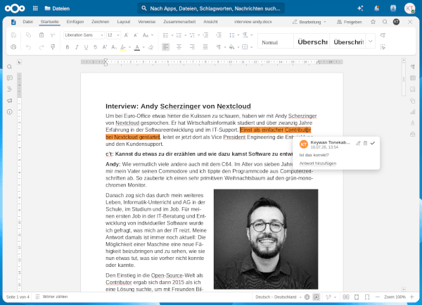 Screenshot von einer Word-Datei geöffnet in Euro-Office