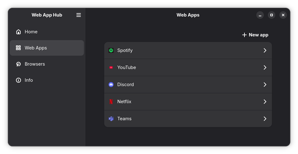 Liste mit installierten Web-Apps