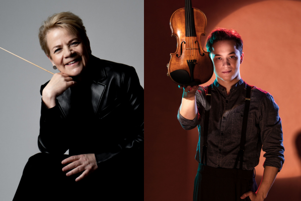 Links: Dirigentin Marin Alsop © nancy Horowitz; Rechts: Violinist Johan Dalene © Mats Bäcker