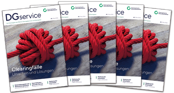 Die Titelseite des Magazins "DGservice". Foto: peterschreiber.media/stock.adobe.com, Montage ÖGK.