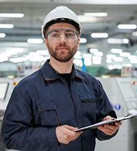 Ein Arbeiter mit Helm hält ein Flipchart in seinen Händen. Foto: Standret/Shutterstock.com.