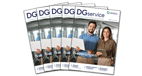 Die Ausgabe Nr. 4/2024 des "DGservice". Foto: insta_photos/Shutterstock.com, Montage ÖGK.