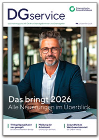 Die Ausgabe Nr. 4/2025 des "DGservice". Foto: Adriana/stock.adobe.com, Montage ÖGK.