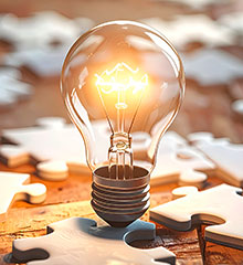 Ein leuchtende Glühbirne auf Puzzleteile Foto: Kecap/stock.adobe.com, KI-Bild.