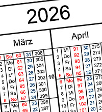 Detailansicht eines Kalenders für das Jahr 2026.