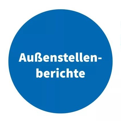 Blauer Kreis mit Schriftzug "Außenstellenberichte"