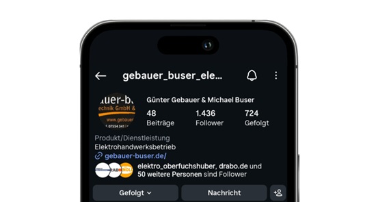 Instagramkanal gebauer_buser_elektrotechnik