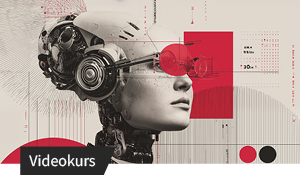 Futuristische Illustration eines humanoiden Roboterkopfs mit grafischen Overlays als Symbol für künstliche Intelligenz.