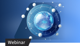 Großer Planet umkreist von kleinen Planeten auf blauen Hintergrund mit Verlauf ins dunkelblaue