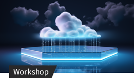 Wolken in dunklem Hintergrund, im Vordergrund eine weiße Wolke die auf eine leuchtende Fläche regnet, Workshop-Ankündigung.