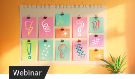 Bunte Icons auf Karten als Visualisierung eines kreativen Webinar Formats