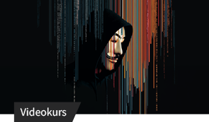 Anonyme Hackerfigur mit Kapuze vor digitalem Hintergrund – Symbol für Cyberangriffe.