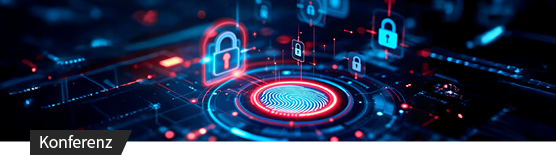 Digitale Sicherheitsoberfläche mit Fingerabdruck-Scan und Schloss-Symbolen zur Darstellung von Cybersecurity