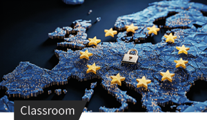 Europakarte mit Sternen und Schloss Symbol als Darstellung digitaler Souveränität