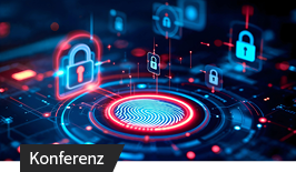 Digitale Sicherheitsoberfläche mit Fingerabdruck-Scan und Schloss-Symbolen zur Darstellung von Cybersecurity