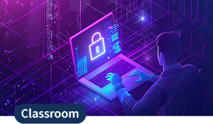 Cybersecurity-Illustration mit Laptop und Schloss-Symbol