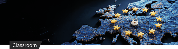 Europakarte mit Sternen und Schloss Symbol als Darstellung digitaler Souveränität