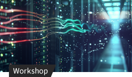 Leuchtende Netzwerklinien und Datenpunkte vor Server-Hardware