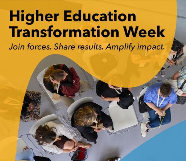 Webseiten-Banner der Veranstaltung, auf dem zu lesen ist: Higher Education Transformation Week. Join forces. Share results. Amplify impact.
