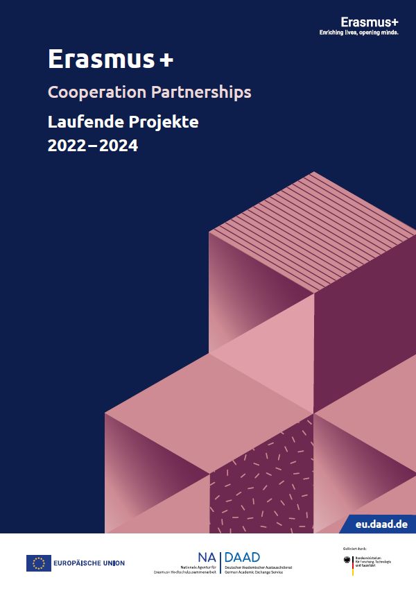 Titelblatt der Publikation "Erasmus+ Cooperation Partenerships - laufende Projekte 2022 - 2024".