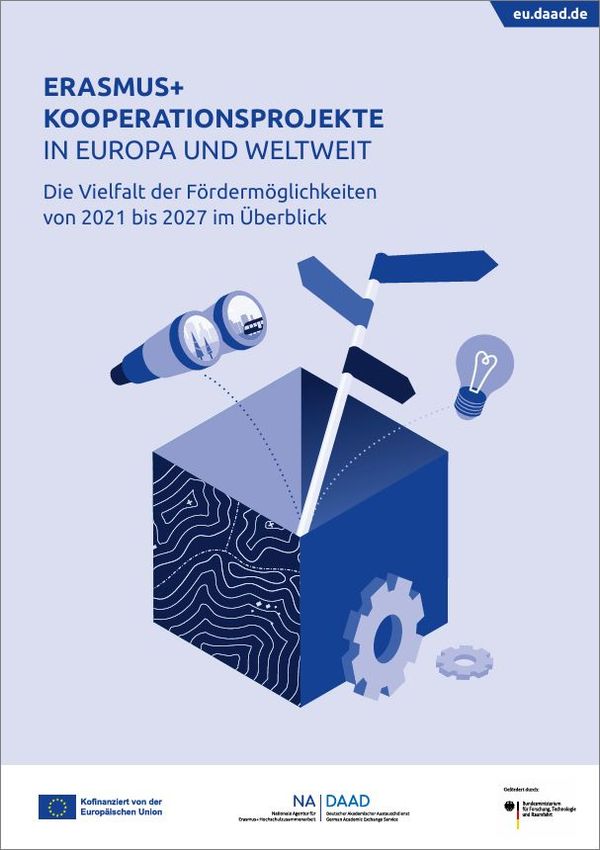 Cover der Broschüre "Kooperationsprojekte in Europa und weltweit – Die Vielfalt der Fördermöglichkeiten von 2021–2027 im Überblick".